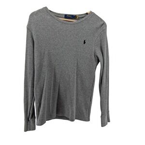 Polo Ralph Lauren Mens M Waffle Knit Thermal Long Sleeve Shirt‎ Gray 100% Cotton